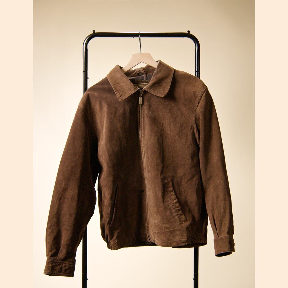 Adler Brown Suede Leather Zip Up Jacket Small Vintage Style Distressed